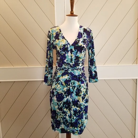 NWOT Ann Taylor Floral ruched long sleeve dress - Picture 3 of 8